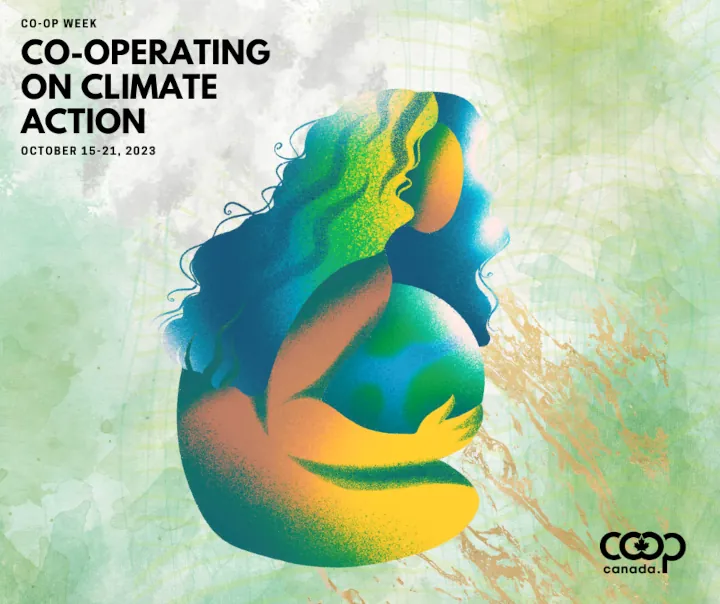 Abstract art illustrating being co-operative in promoting Co-op Week on climate action, October 15-21, 2023.