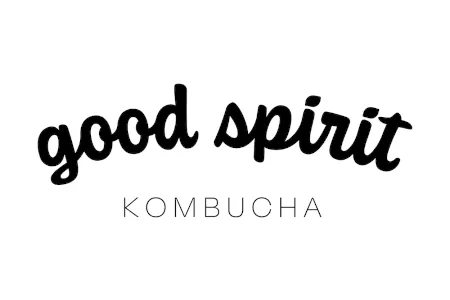 White background with black cursive text, Good Spirit Kombucha