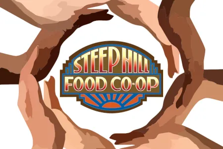 Hands forming a circle with Steep Hill logo in the center