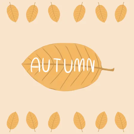 Autumn leaves aligned side-by-side at the top and bottom with a large leaf in the middle with the word of Autumn printed over top.