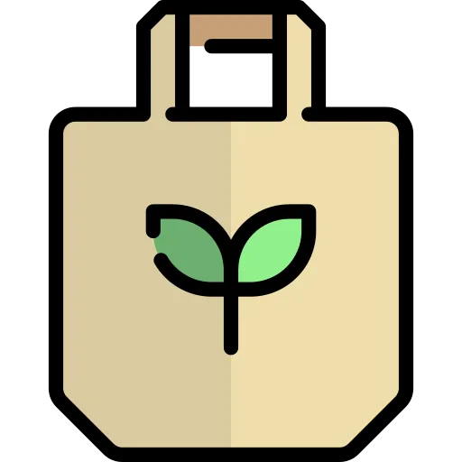 Shopping bag with handles and a green leaf on front